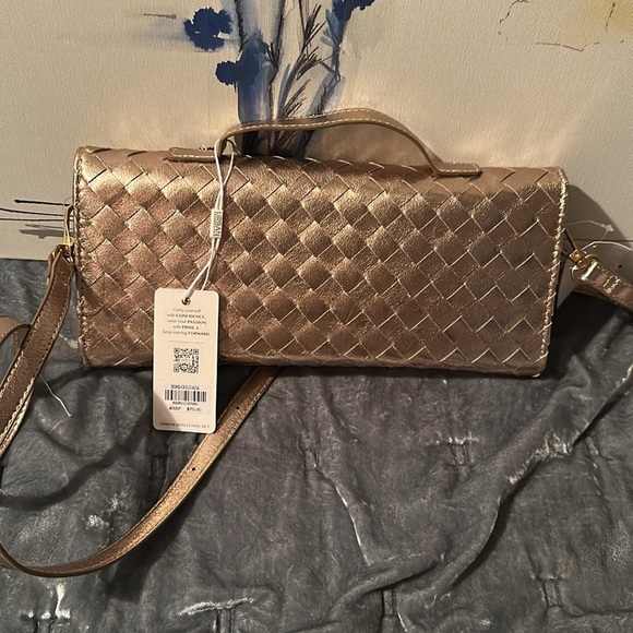 Urban expressions soft gold woven handle bag with removable Crossbody strap